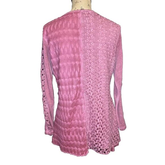 Womens Tunic Blouse Mauve Pink Floral Lace Cowl Asymmetric Fairy Lagenlook LARGE - Picture 9 of 13
